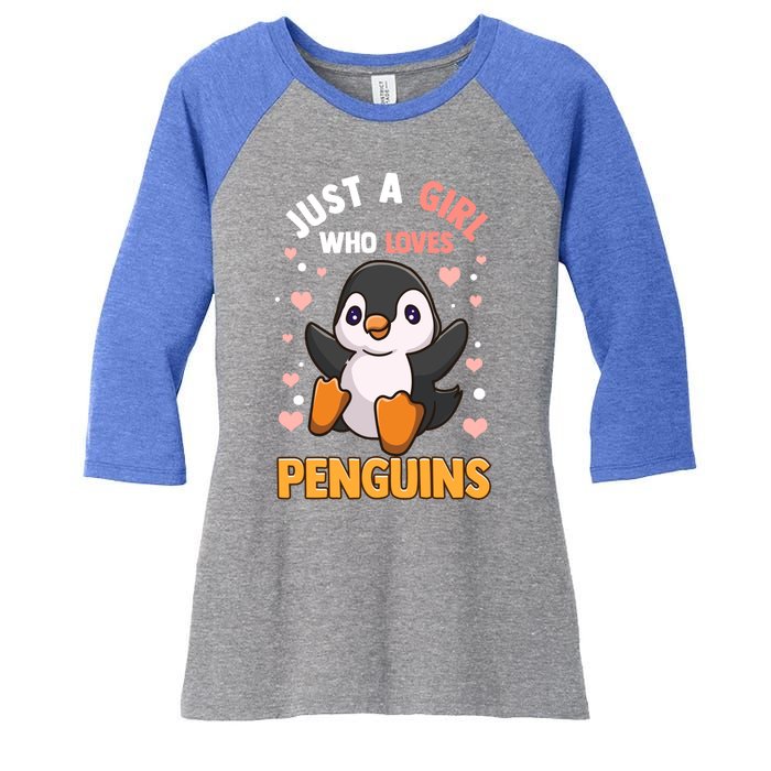 Penguin Gift For Girls Just A Girl Who Loves Penguins Gift Women's Tri-Blend 3/4-Sleeve Raglan Shirt