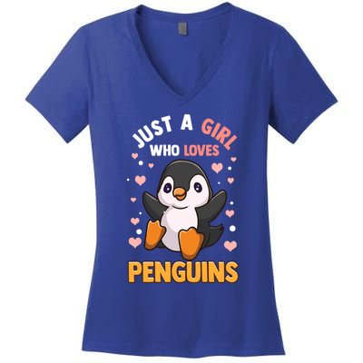 Penguin Gift For Girls Just A Girl Who Loves Penguins Gift Women's V-Neck T-Shirt