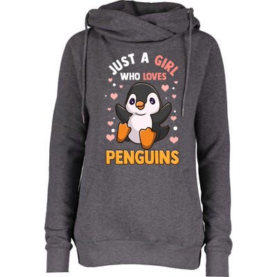 Penguin Gift For Girls Just A Girl Who Loves Penguins Gift Womens Funnel Neck Pullover Hood