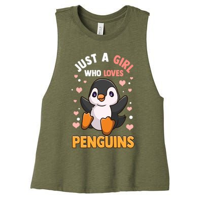 Penguin Gift For Girls Just A Girl Who Loves Penguins Gift Women's Racerback Cropped Tank