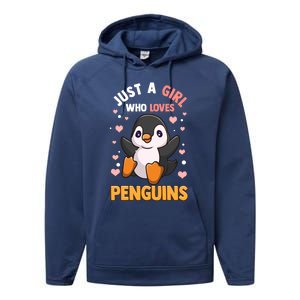 Penguin Gift For Girls Just A Girl Who Loves Penguins Gift Performance Fleece Hoodie