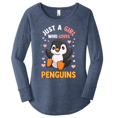 Penguin Gift For Girls Just A Girl Who Loves Penguins Gift Women's Perfect Tri Tunic Long Sleeve Shirt