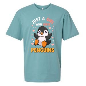 Penguin Gift For Girls Just A Girl Who Loves Penguins Gift Sueded Cloud Jersey T-Shirt