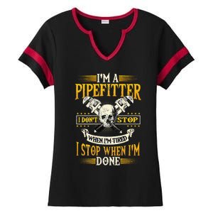 Pipefitter Gifts Funny Plumber Image On Back Ladies Halftime Notch Neck Tee