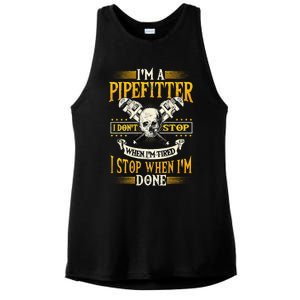 Pipefitter Gifts Funny Plumber Image On Back Ladies PosiCharge Tri-Blend Wicking Tank