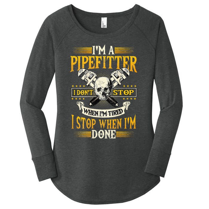 Pipefitter Gifts Funny Plumber Image On Back Women's Perfect Tri Tunic Long Sleeve Shirt