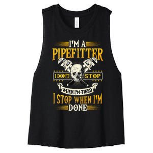 Pipefitter Gifts Funny Plumber Image On Back Women's Racerback Cropped Tank