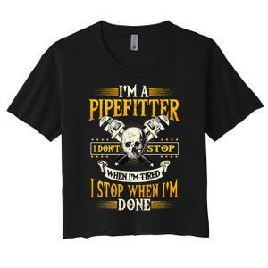 Pipefitter Gifts Funny Plumber Image On Back Women's Crop Top Tee