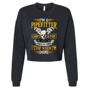 Pipefitter Gifts Funny Plumber Image On Back Cropped Pullover Crew