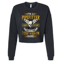 Pipefitter Gifts Funny Plumber Image On Back Cropped Pullover Crew