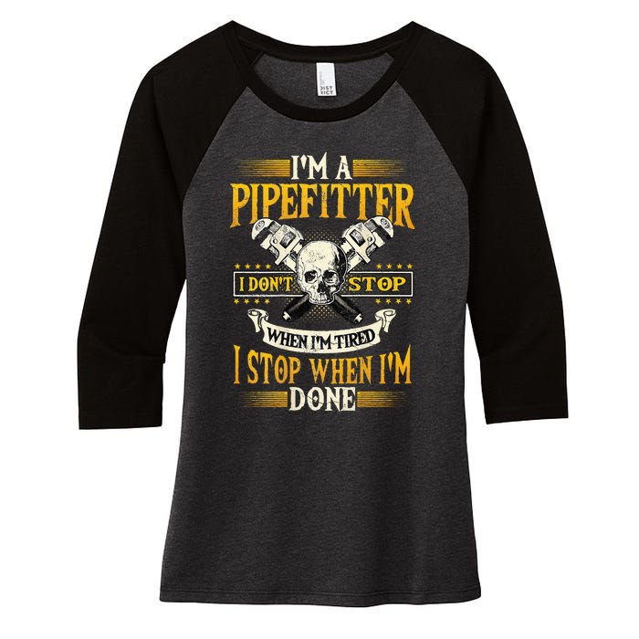 Pipefitter Gifts Funny Plumber Image On Back Women's Tri-Blend 3/4-Sleeve Raglan Shirt