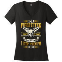 Pipefitter Gifts Funny Plumber Image On Back Women's V-Neck T-Shirt