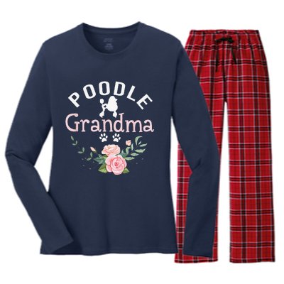 Poodle Grandma Gifts Funny Mom Poodle Dog Lover Christmas Women's Long Sleeve Flannel Pajama Set 