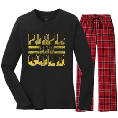 Purple & Gold Game Day Group For High School Football Women's Long Sleeve Flannel Pajama Set 