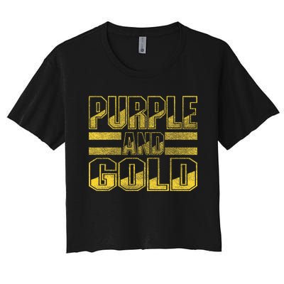 Purple & Gold Game Day Group For High School Football Women's Crop Top Tee