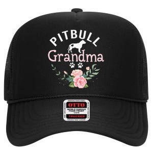 Pitbull Grandma Gifts Mom Pitbull Dog Lover Christmas High Crown Mesh Back Trucker Hat