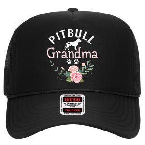 Pitbull Grandma Gifts Wo Mom Dog Lover High Crown Mesh Back Trucker Hat