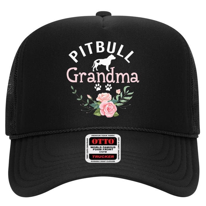 Pitbull Grandma Gifts Wo Mom Dog Lover High Crown Mesh Back Trucker Hat