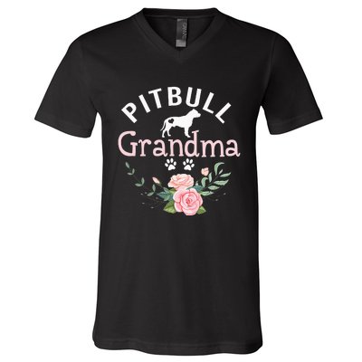 Pitbull Grandma Gifts Wo Mom Dog Lover V-Neck T-Shirt