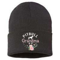 Pitbull Grandma Gifts Wo Mom Dog Lover Sustainable Knit Beanie