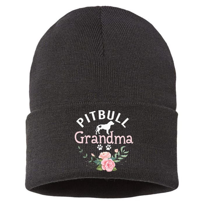 Pitbull Grandma Gifts Wo Mom Dog Lover Sustainable Knit Beanie