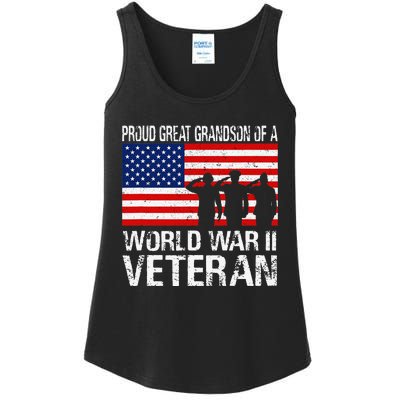 Proud Great Grandson of a WW II Veteran Family Matching Vet Ladies Essential Tank