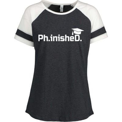 PhD Graduation Gift Phinished Enza Ladies Jersey Colorblock Tee