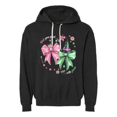 Pink Goes Good With Green Funny Halloween Witch Garment-Dyed Fleece Hoodie
