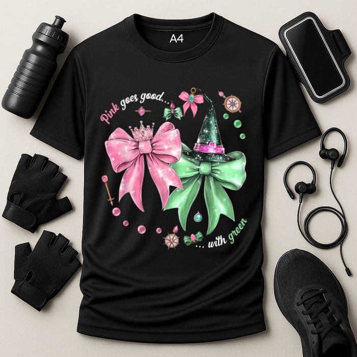 Pink Goes Good With Green Funny Halloween Witch Cooling Performance Crew T-Shirt
