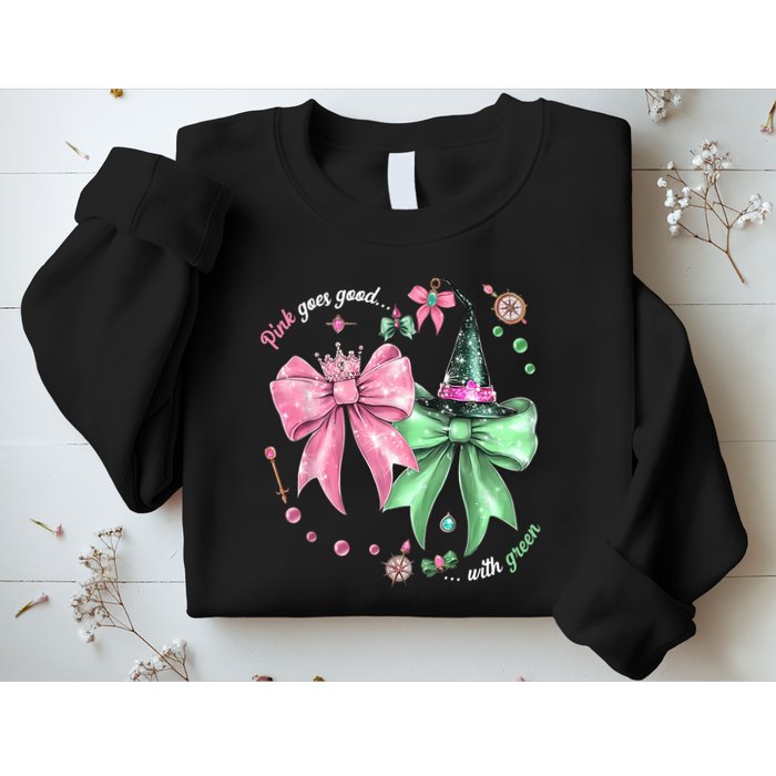 Pink Goes Good With Green Funny Halloween Witch Sweatshirt