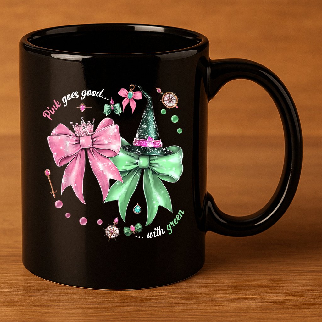 Pink Goes Good With Green Funny Halloween Witch 11oz C Handle Ceramic Mug