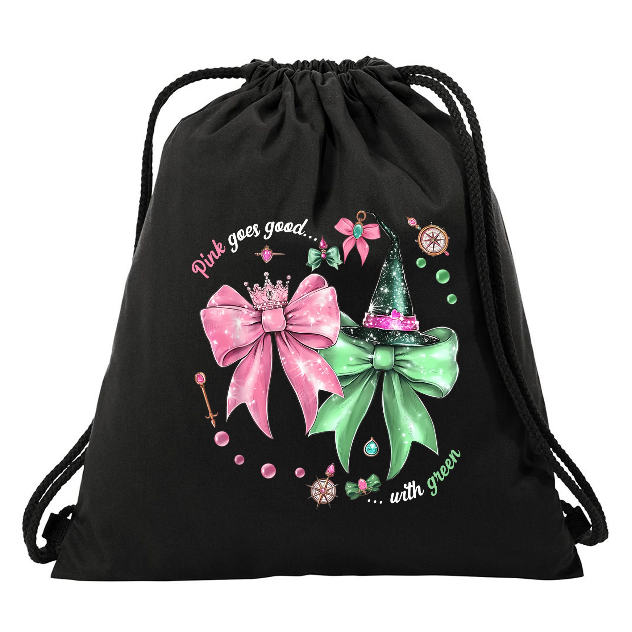 Pink Goes Good With Green Funny Halloween Witch Drawstring Bag