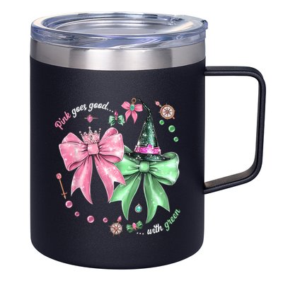 Pink Goes Good With Green Funny Halloween Witch 12oz Stainless Steel Coffee Mug