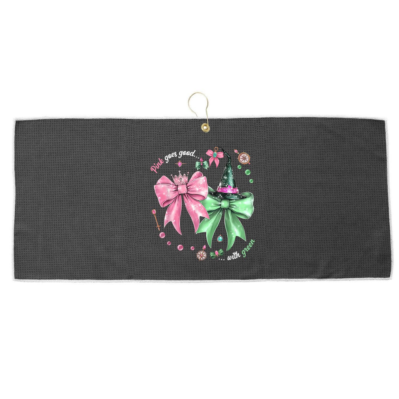 Pink Goes Good With Green Funny Halloween Witch Large Microfiber Waffle Golf Towel