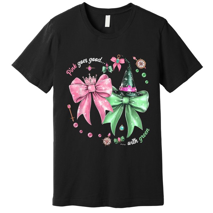 Pink Goes Good With Green Funny Halloween Witch Premium T-Shirt