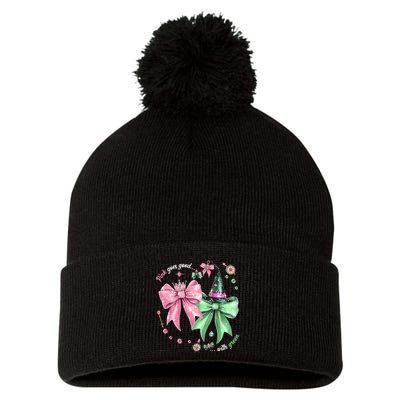Pink Goes Good With Green Funny Halloween Witch Pom Pom 12in Knit Beanie