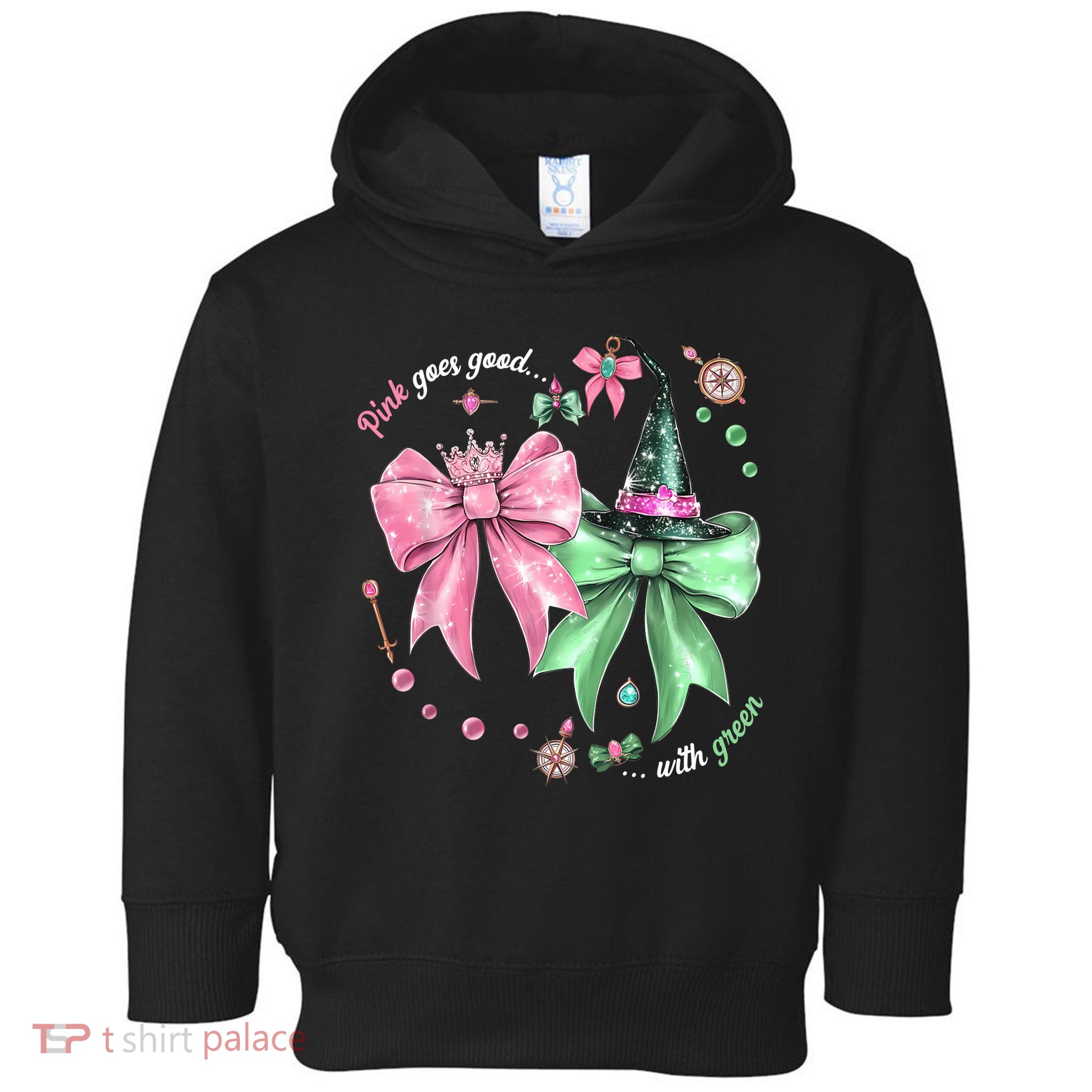 Pink Goes Good With Green Funny Halloween Witch Toddler Hoodie