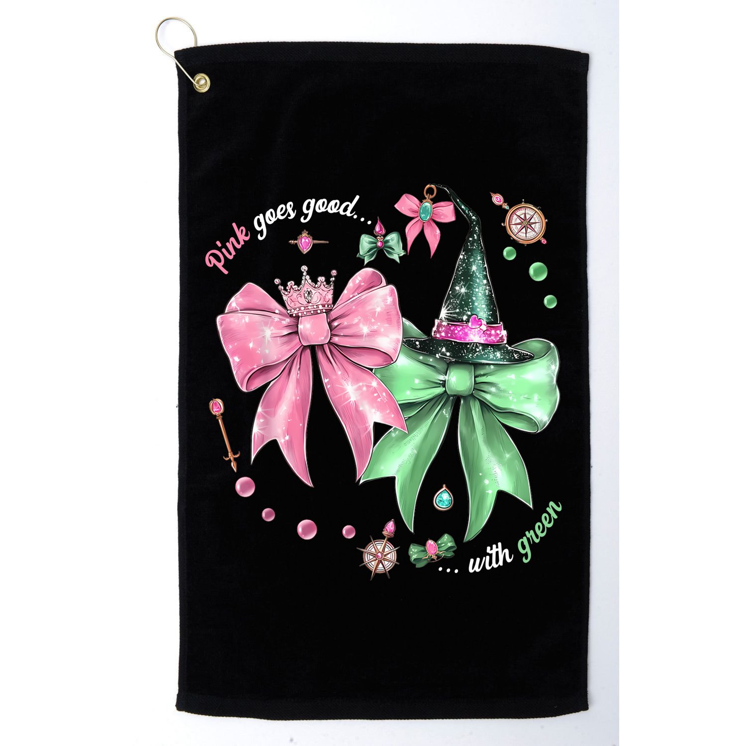 Pink Goes Good With Green Funny Halloween Witch Golf Towel