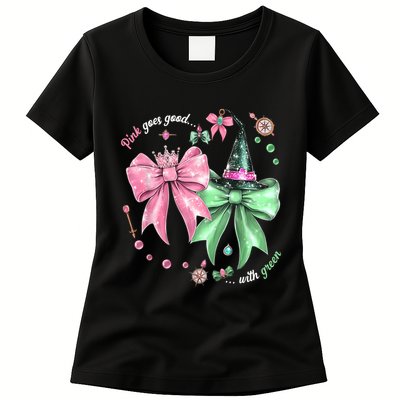 Pink Goes Good With Green Funny Halloween Witch Womens T-Shirt