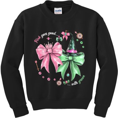 Pink Goes Good With Green Funny Halloween Witch Kids Sweatshirt