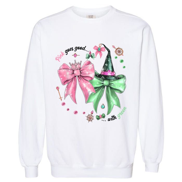 Pink Goes Good With Green Funny Halloween Witch Garment-Dyed Sweatshirt