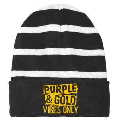 Purple & Gold Game Day Group For High School Football Striped Beanie with Solid Band