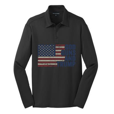 Pro God Gun Funny God Guns And Trump Silk Touch Performance Long Sleeve Polo