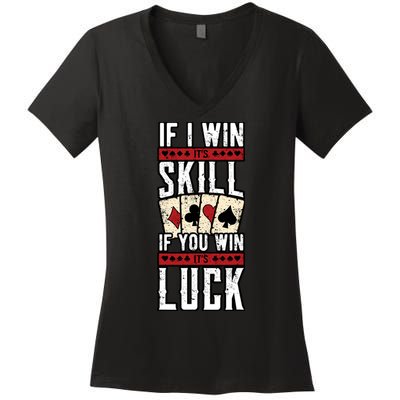 Poker Gambling Gambler Casino Card Game Hand Bluff Fold Women's V-Neck T-Shirt