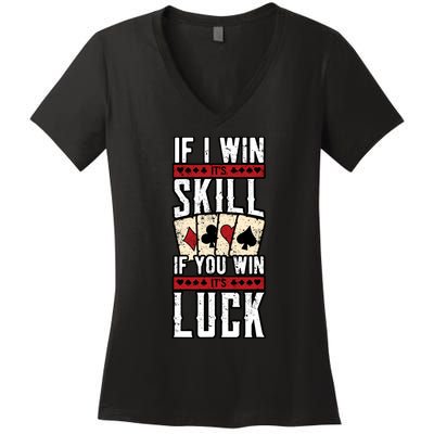 Poker Gambling Gambler Casino Card Game Hand Bluff Fold Women's V-Neck T-Shirt