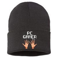 Pc Gamer Hands Funny Computer Video Gaming Lovers Gag Outfit Sustainable Knit Beanie