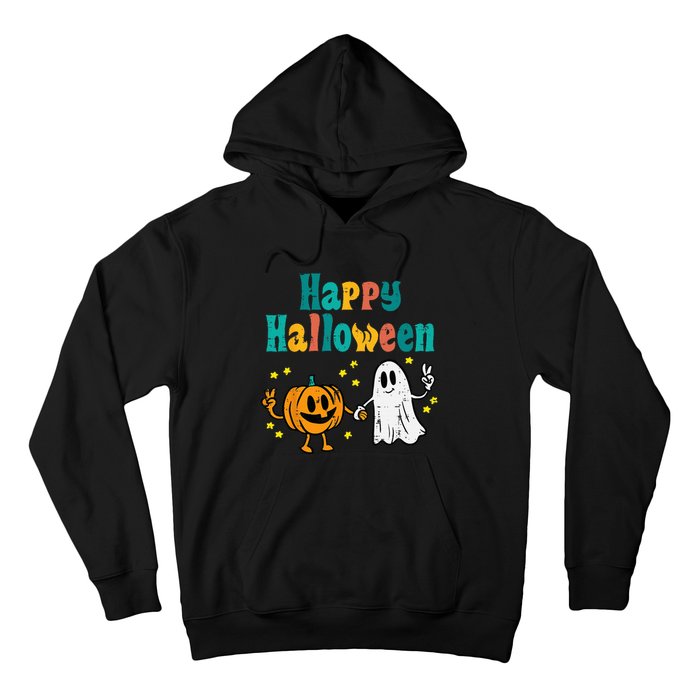 Pumpkin Ghost Happy Halloween Retro Groovy Vintage Hoodie