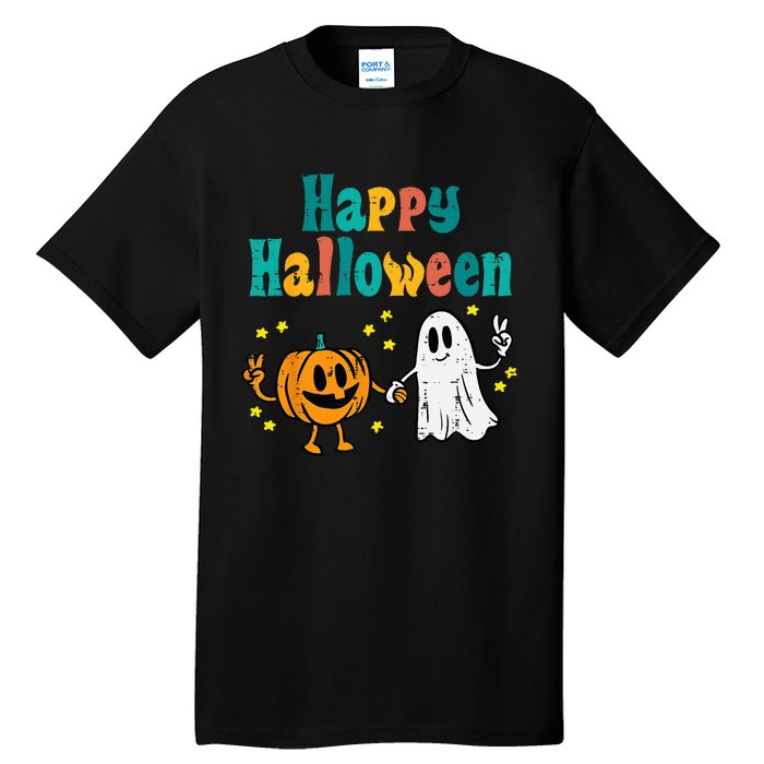 Pumpkin Ghost Happy Halloween Retro Groovy Vintage Tall T-Shirt