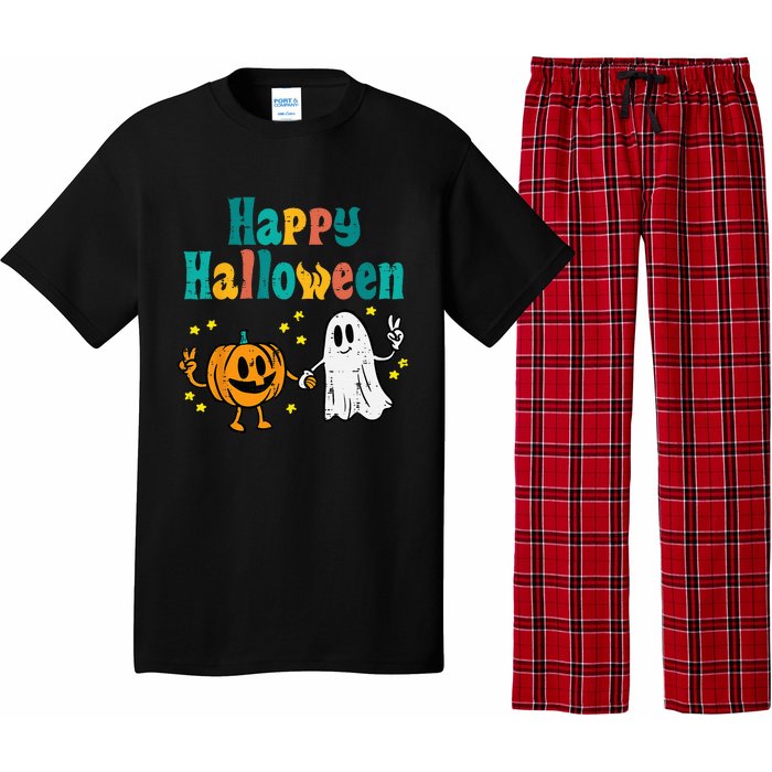 Pumpkin Ghost Happy Halloween Retro Groovy Vintage Pajama Set