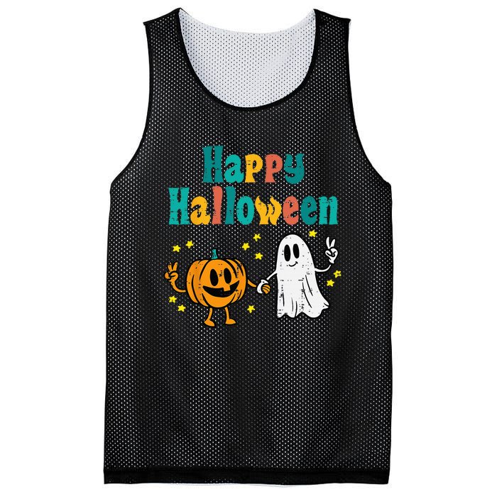 Pumpkin Ghost Happy Halloween Retro Groovy Vintage Mesh Reversible Basketball Jersey Tank